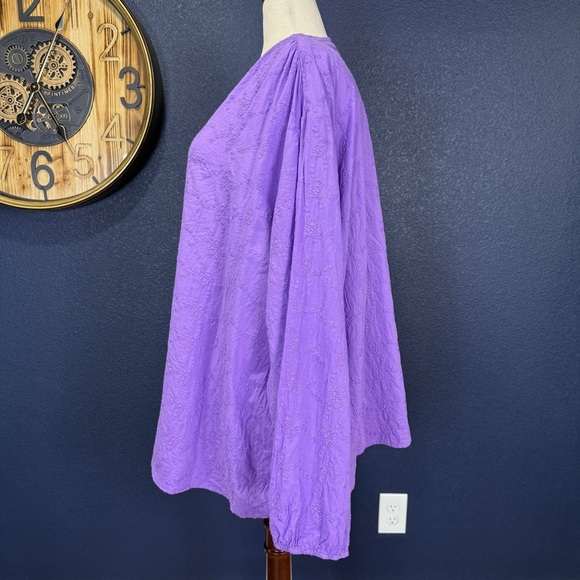 Studio Untold Purple Floral Textured Balloon Sleeve Button Down Blouse Plus Size - Picture 3 of 9